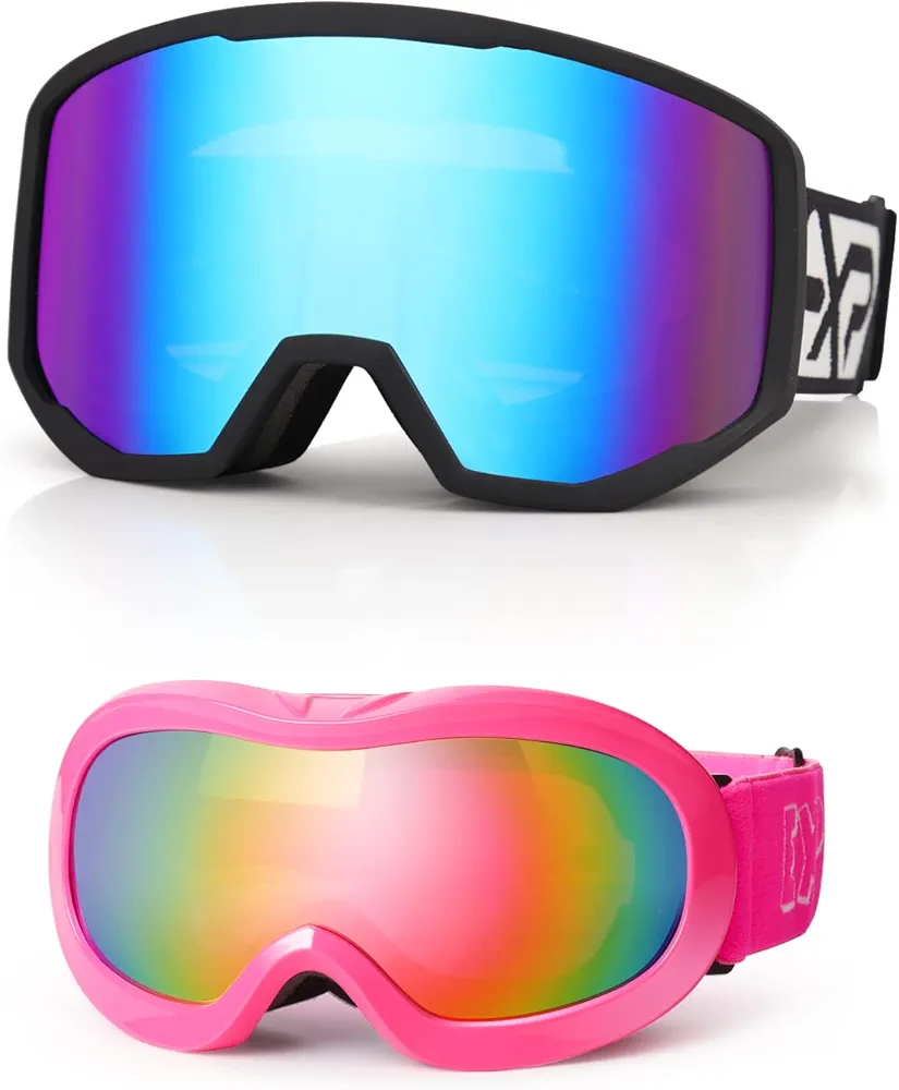 EXP VISION Ski Goggles Anti-Fog Child Snowboard Goggles with UV Protection, Over The Glasses Snow Goggles for Adult Kids
