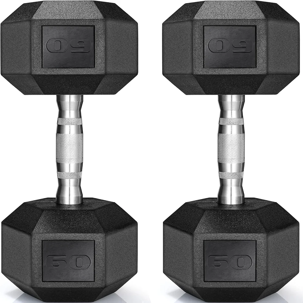 LIFERUN Dumbbells Rubber Coated Cast Iron Hex Black Dumbbell 30-85lb Free Weights Dumbbell Set of 2