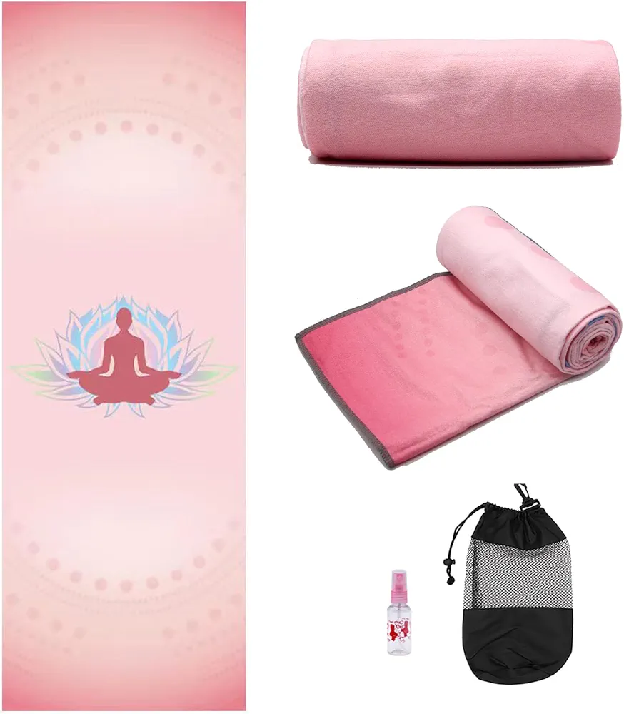 Eunzel Yoga Towel,Hot Yoga Mat Towel - Sweat Absorbent Non-Slip for Hot Yoga, Pilates and Workout 24" x72(Meditation Pink)