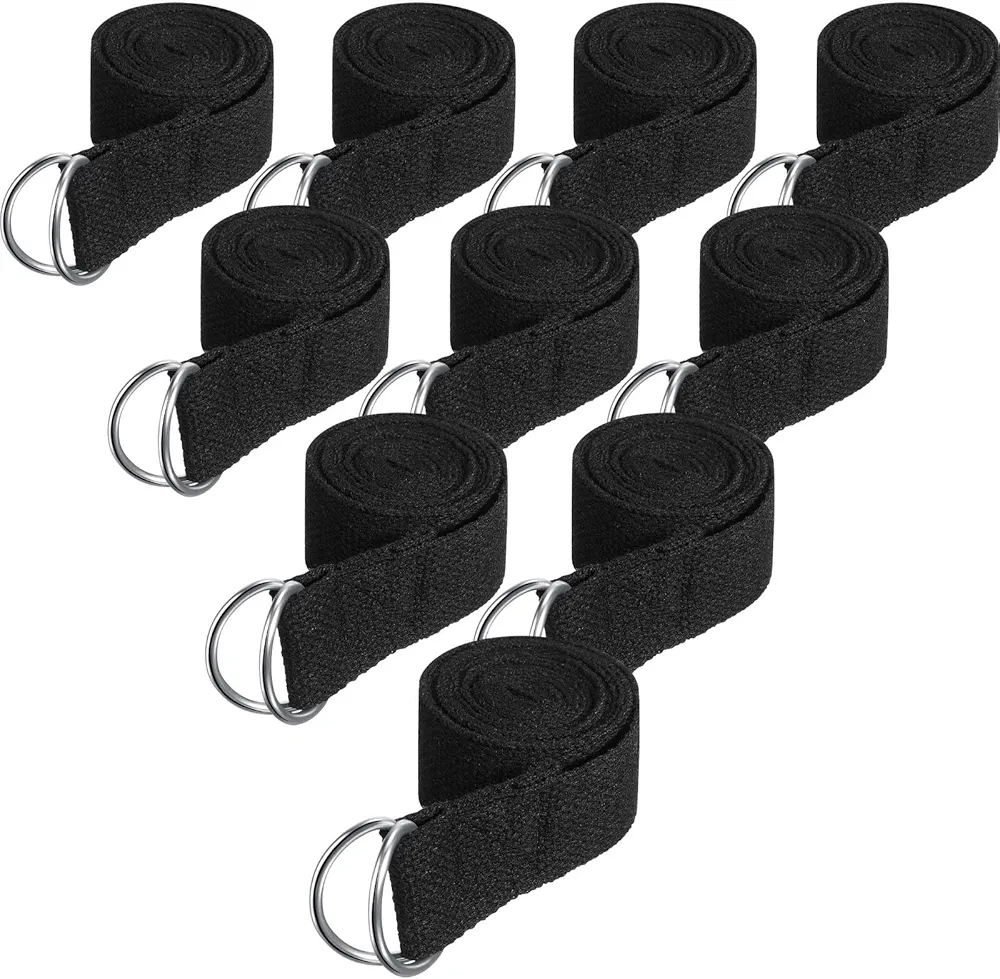 10 Pcs Yoga Strap 6Ft Exercise Stretch Bands for Flexibility with Adjustable Metal D Ring Buckle Loop Stretch Strap Non Elastic Yoga Belt Yoga Exercise Adjustable Straps for Pilates