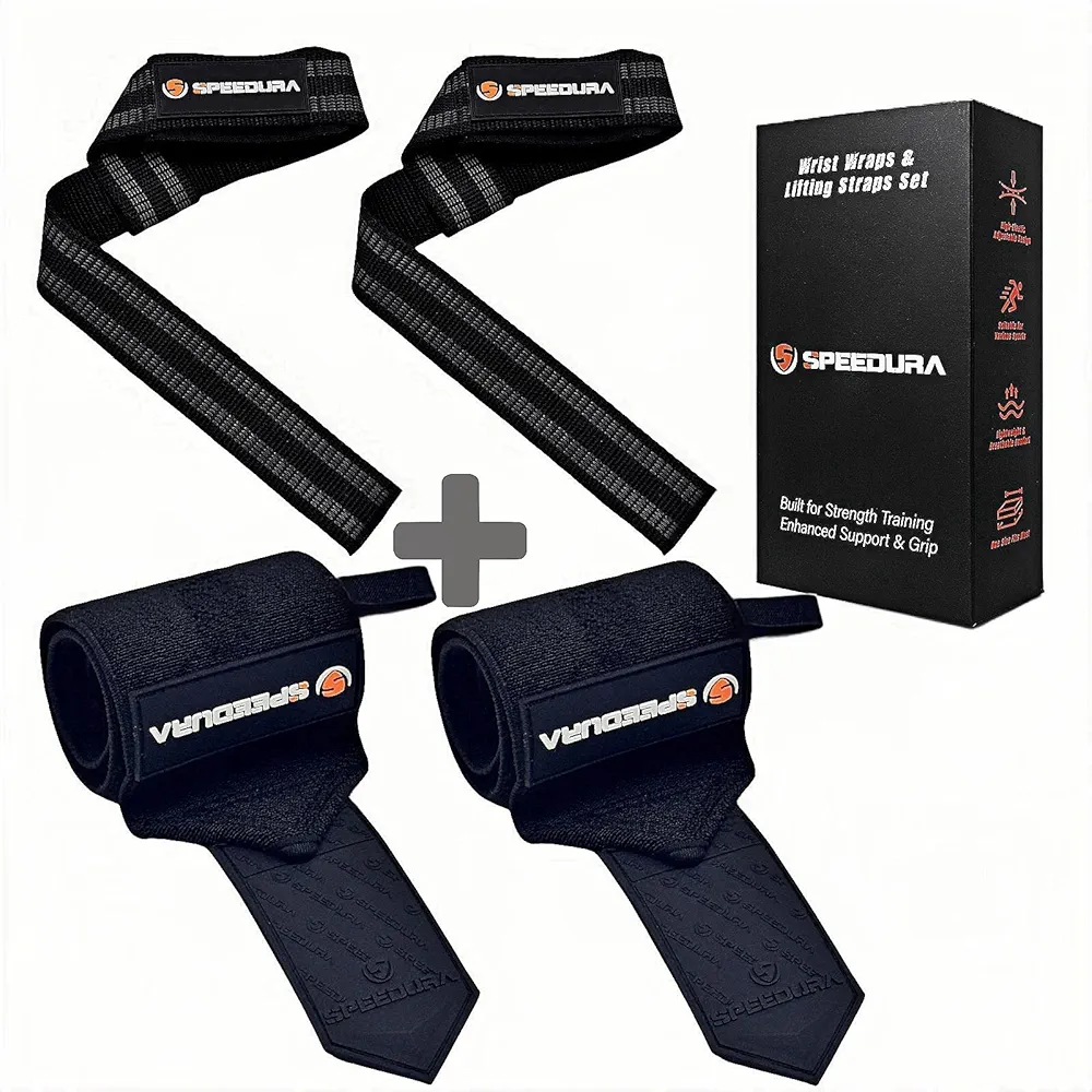 Heavy Duty Cotton 23'' Lifting Straps & 22'' Wrist Wraps Set – Premium Support for Deadlifts, Powerlifting & Strength Training – Weight Lifting Wrist Wraps for Men & Women