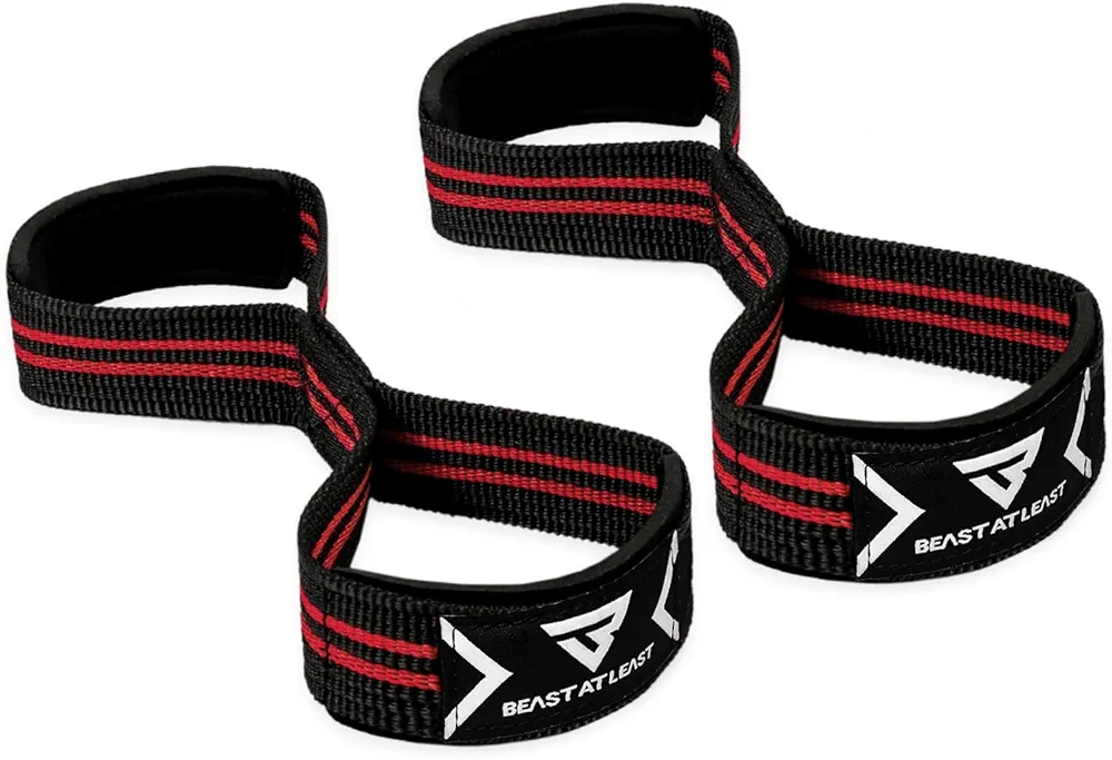Weight Lifting Straps Figure 8, Anti Slip Strap with cuffs wrist Support for Gym Workout Deadlift Powerlifting Bodybuilding Weightlifting, Fitness Strength Training, Hand Bar Grip for Men, Black