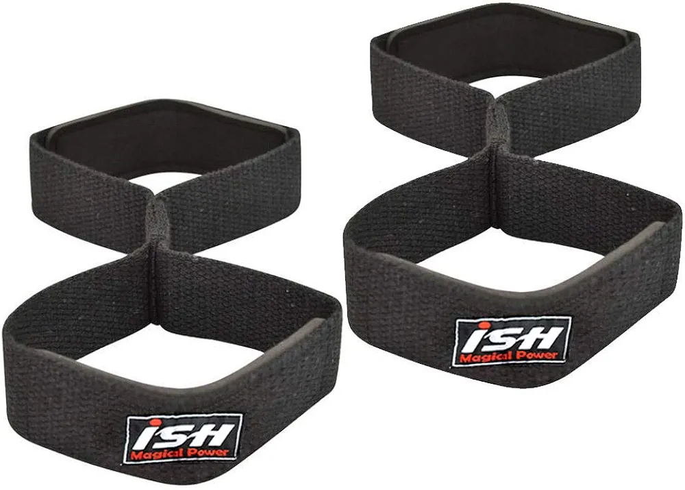 Gym Figure 8 Weight Lifting Straps Strength Bar Padded Wrist Gloves Work Out Training Exercise Straps Pair
