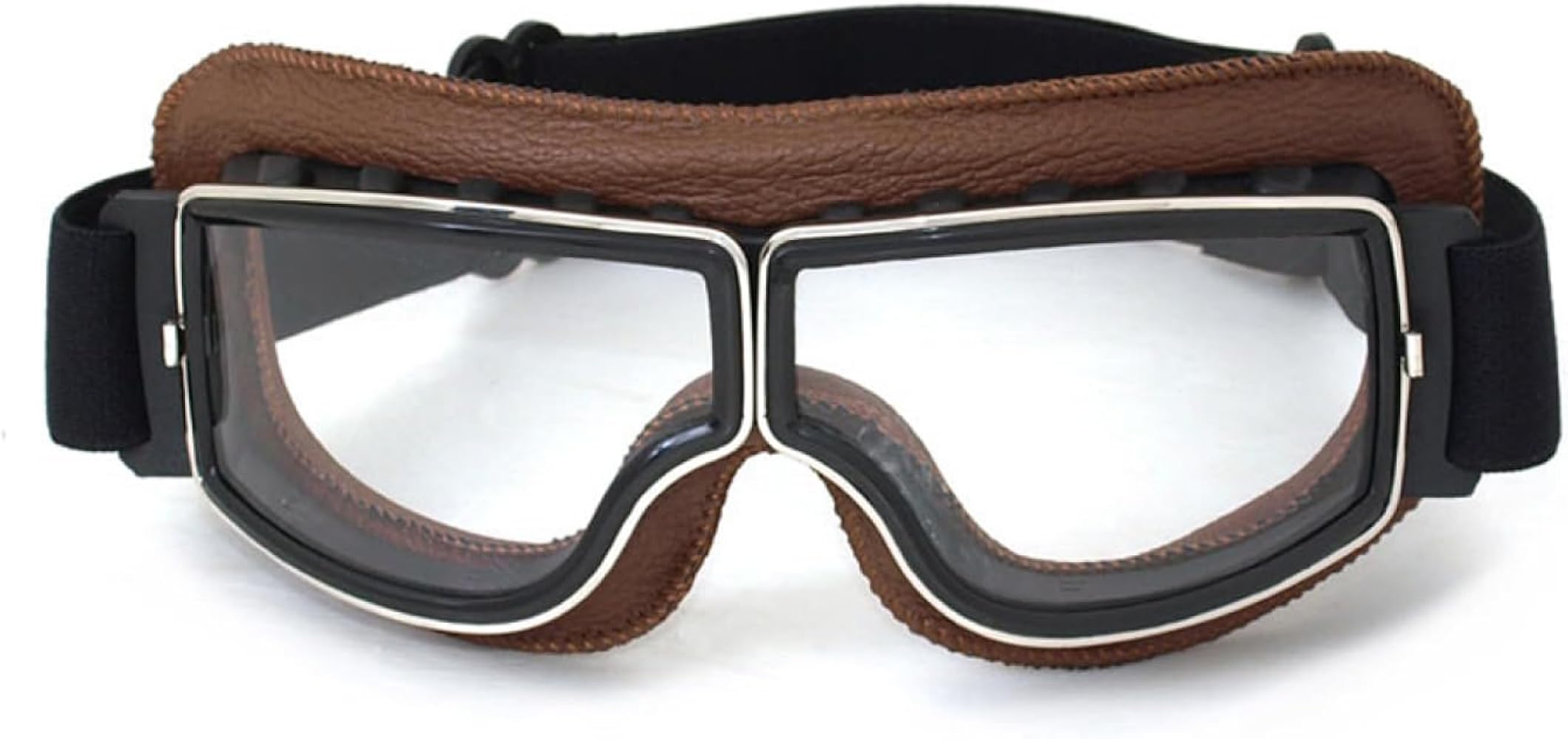 Motorcycle Goggles Vintage Aviator Pilot Style Leather Cruiser Scooter Motocross Goggles for Men, Women,Adults