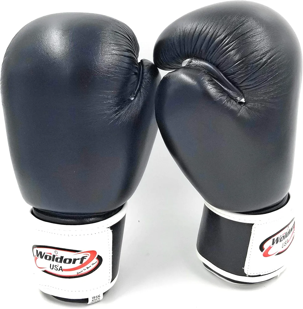 Woldorf Pro Aerobic Style Boxing Gloves in Black 16oz Sparring, Grappling, Kickboxing, Fighting Gloves, Muay Thai Training Gloves, Heavy Bag Punching Gloves