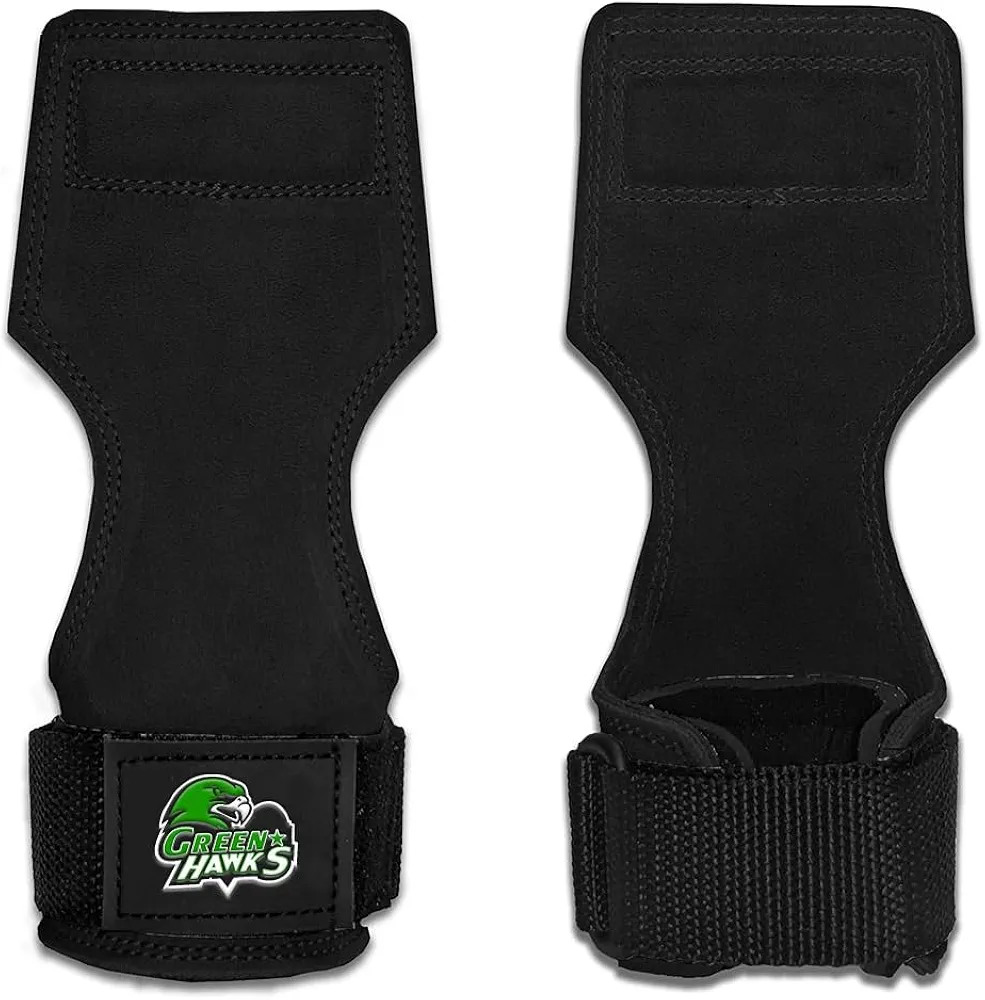 GREEN HAWK Premium Weight Lifting Grips with Neoprene Wrist Straps for Heavy Powerlifting, Deadlifts, Rows, Pull-Ups – Non-Slip, Padded Support for Bodybuilding and Gym Workouts, Black