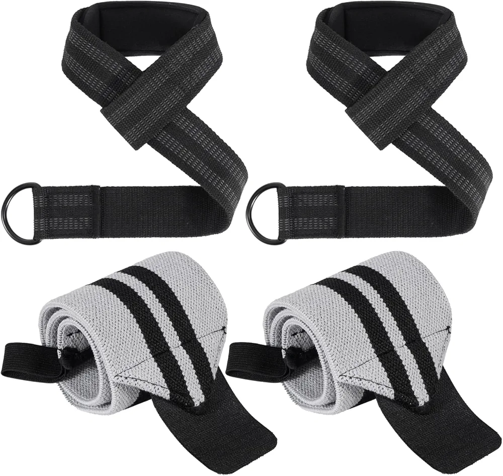 Lifting Straps and Wrist Wraps, 24" Lifting Wrist Straps Padded Neoprene for Weightlifting, Powerlifting, Deadlifts 18" Weightlifting Wrist Wraps with Heavy Duty Thumb Loop for Strength Training, Bodybuilding