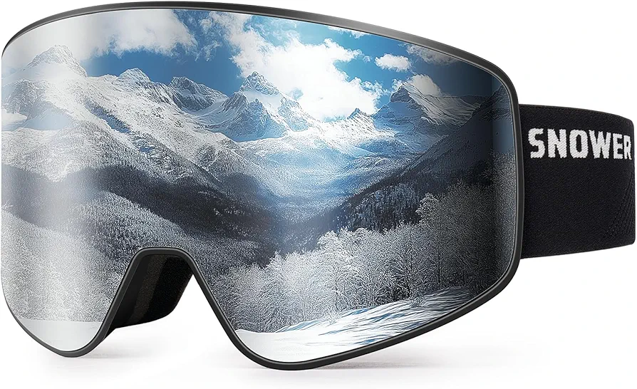 SNOWER Ski Goggles, Interchangeable Lens Anti-Fog Snow Goggles, UV Protection, OTG HD Snowboard Goggles for Men Women Adult