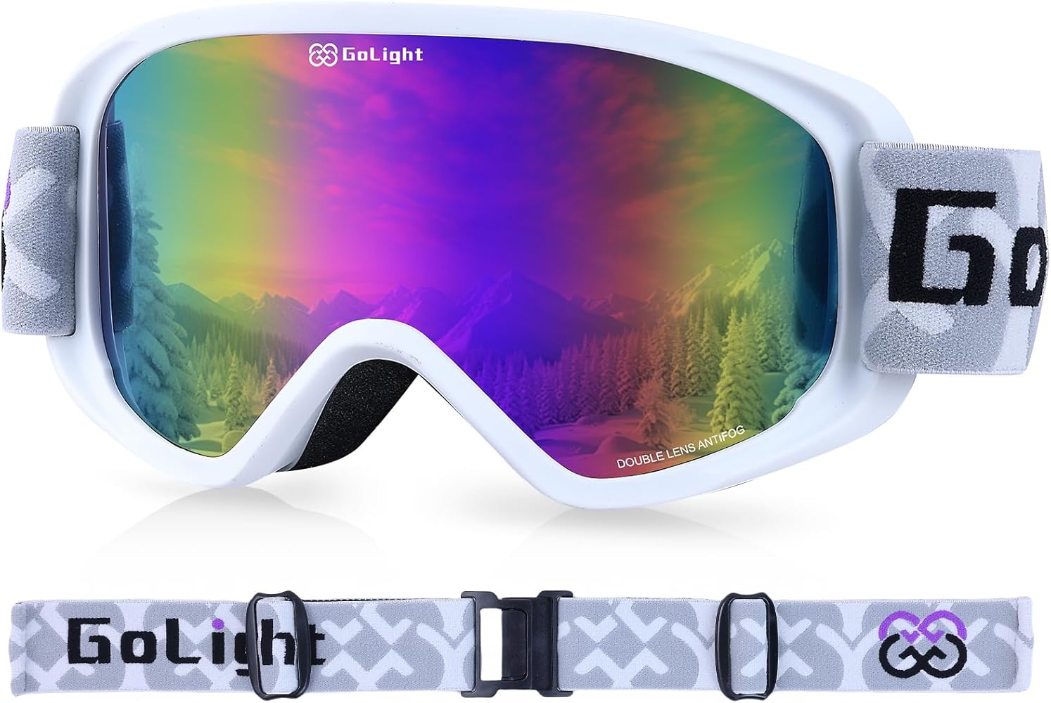 Ski Goggles, Snowboard Goggles for Women and Youth, 100% UV Protection, Anti-Fog, Cylindrical Lens, Winter Snow Goggles, White Frame, Violet Revo, YG-99