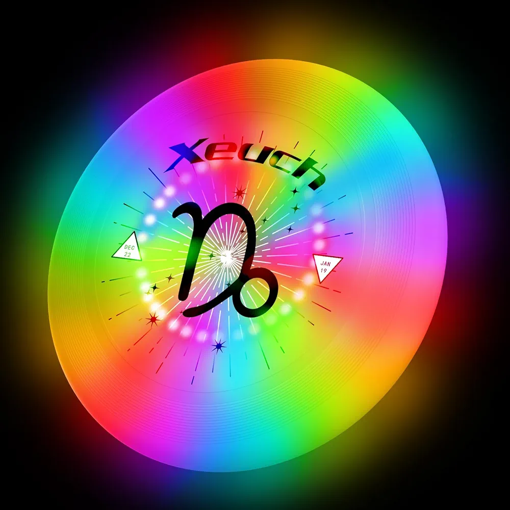 Flying Disc, Glow Frisbee with 30 RGB LEDs, 16 Light Modes and 4 Brightness, 6-Hour Playtime, Built-in Timer & Sensor, 175g - Christmas, Birthdays Gifts for Men/Boys/Teens/Kids -Capricorn