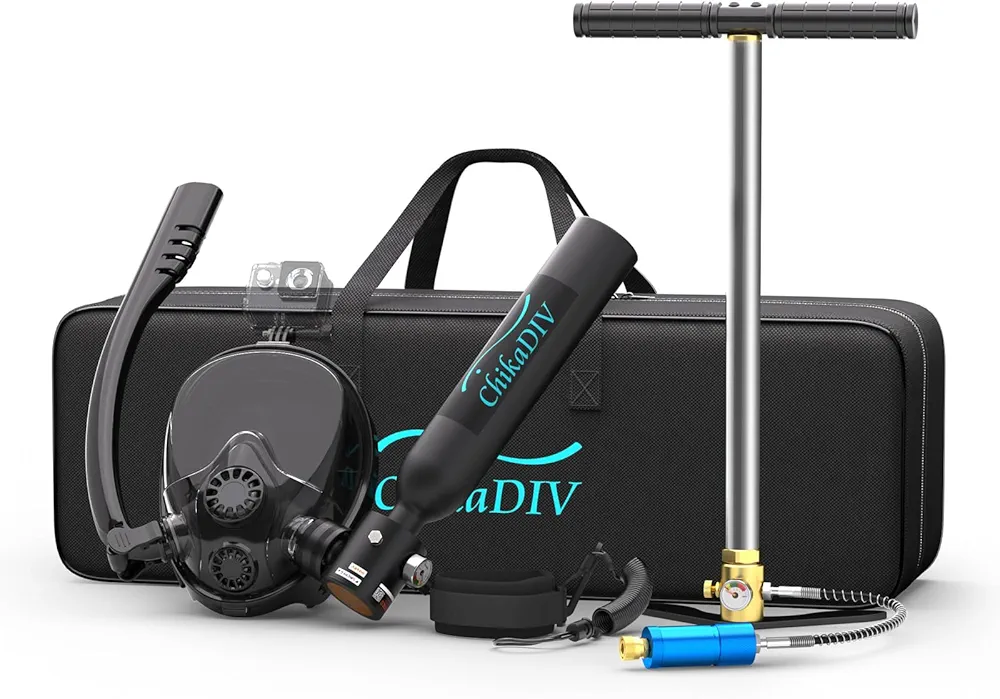 0.5l Mini Scuba Tank with Full Face Snorkel Mask, DOT Certified Portable Diving Cylinder Supports Breath with Nose and Mouth, with Diving Camera Mount Anti-Leak and Anti-Fog