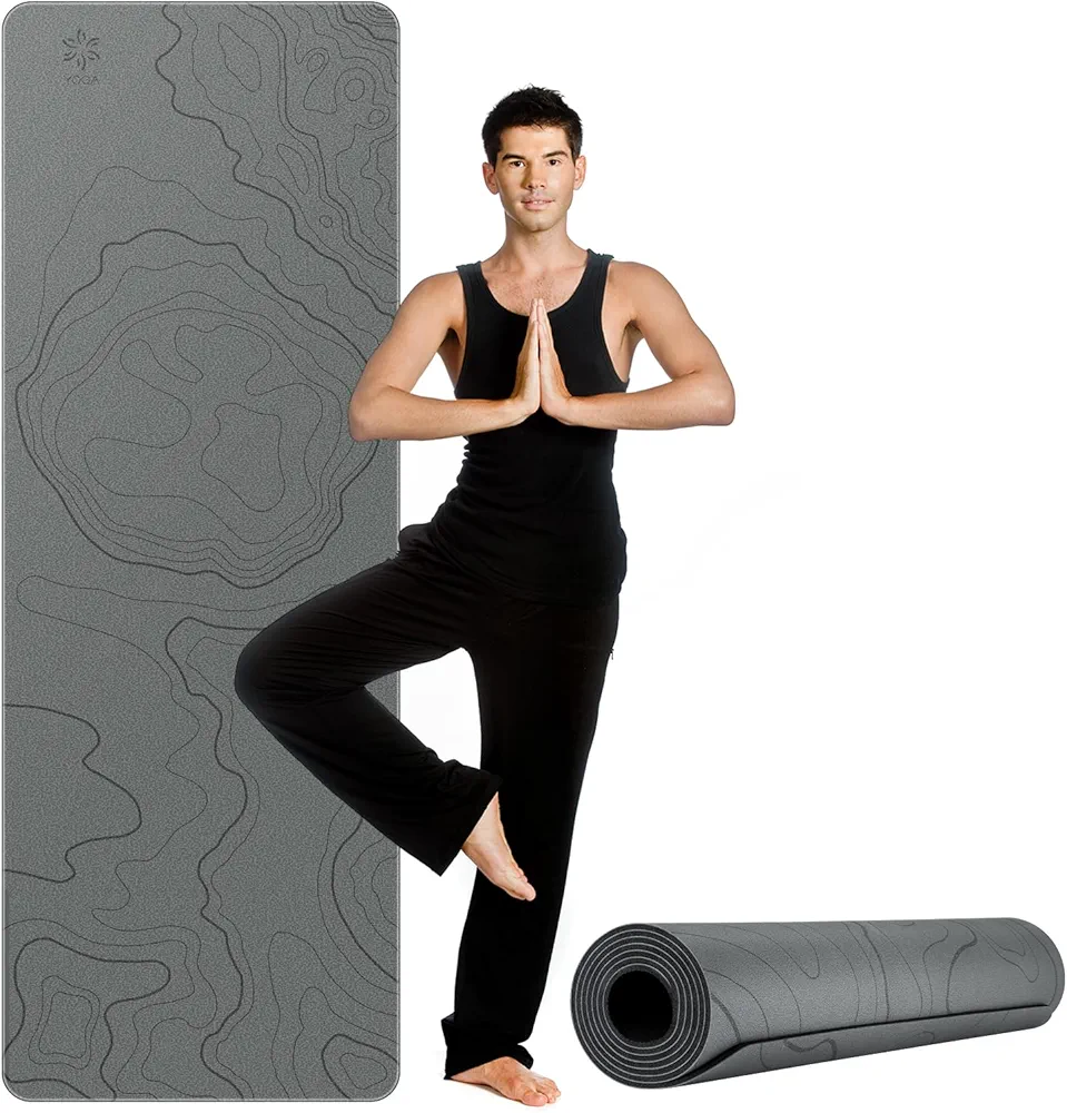 Yoga Mat Non Slip, Sportneer Anti-Tear Workout Mat for Women and Men Nature Rubber- 4mm Thick Large Eco-Friendly Exercise Mat for Yoga, Pilates & Floor Exercise, Grey (72"x24")