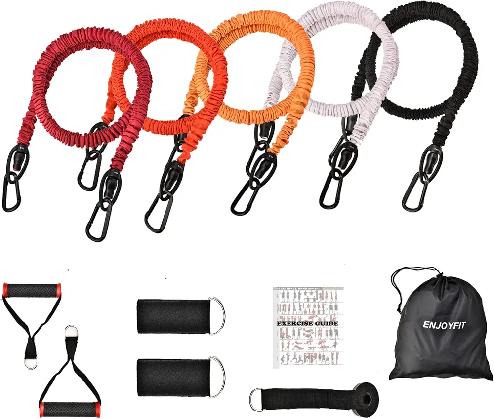 11 PCS Resistance Bands Set, Exercise Tubes 63 inchs, Workout Bands with Handles,Door Anchor,Ankle Strap, Elastic Exercise Bands for Men Women with Protective Nylon Sleeves - up to 200lbs