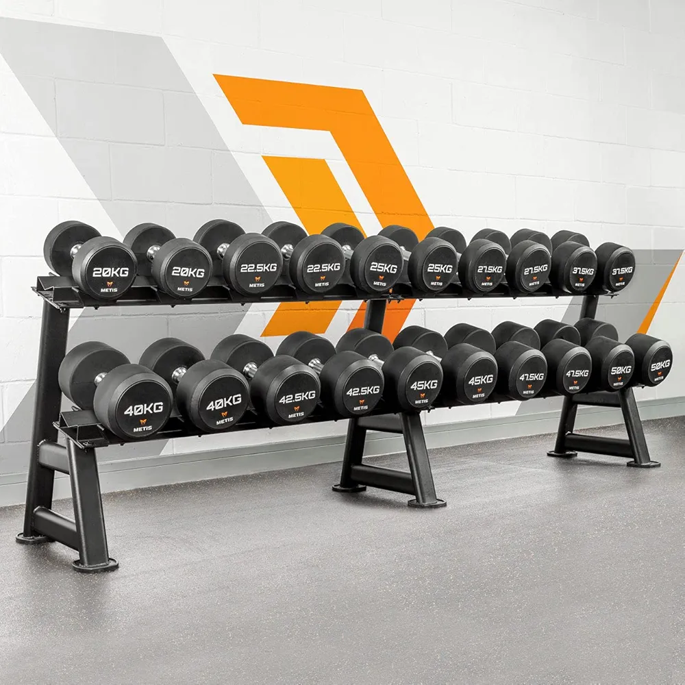 METIS Pro Urethane Dumbbell Rack Set | Heavy-Duty Steel Dumbbell Storage Rack for Commercial & Home Gyms | Optional Dumbbell Sets (5.5lbs - 110lbs) | 800kg Capacity | Durable Freestanding Design