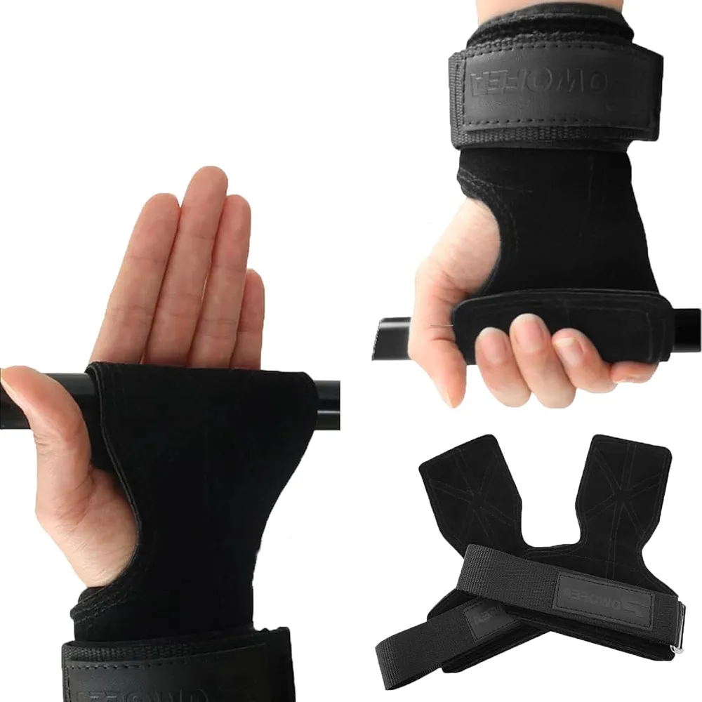 Wrist Wraps for Weightlifting, Weight Lifting Straps for Men and Women, Double Layer Leather Weight Lifting Wrist Straps, Adjustable Deadlift Straps Weight Lifting Grips with Larger Area Sponge Support