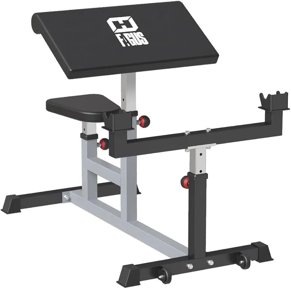 Adjustable Preacher Curl Bench, Strength Training Biceps Bench, Isolated Barbell Dumbbell Bicep Tricep Muscle Seated Bench, 440LBS Home Gym Fitness Equipment with Moving Wheels