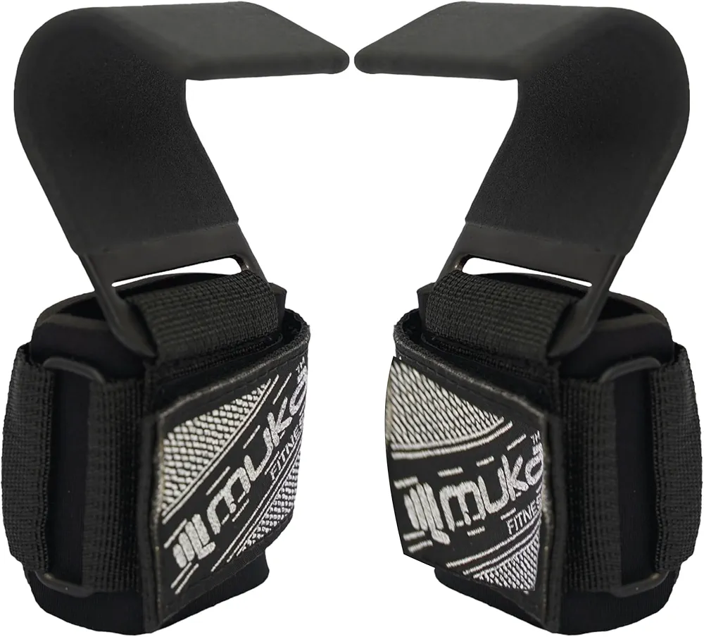 Weight Lifting Hooks (Pair) - Non-Slip Rubber Coated Hand Grip Support - Adjustable Neoprene Padded Wrist Gym Straps Men/Women for Powerlifts, Deadlifts & Bodybuilding