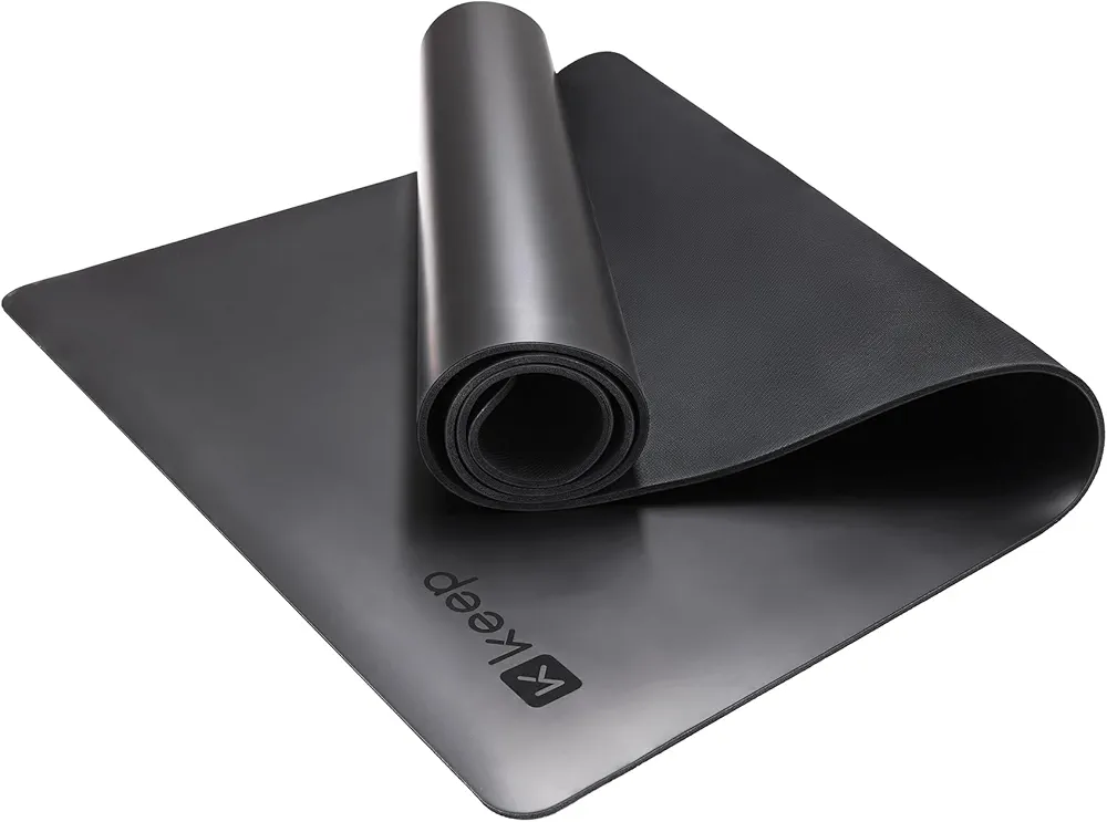 KEEP Professional Yoga Mat with Strap for Men and Women, 5mm Heavy High-Density Natural Rubber Mat for Premium Material Superior Grip, Non-Slip, Eco-Friendly 74"x26" Exercise Mat for Pilates and Fitness Workouts