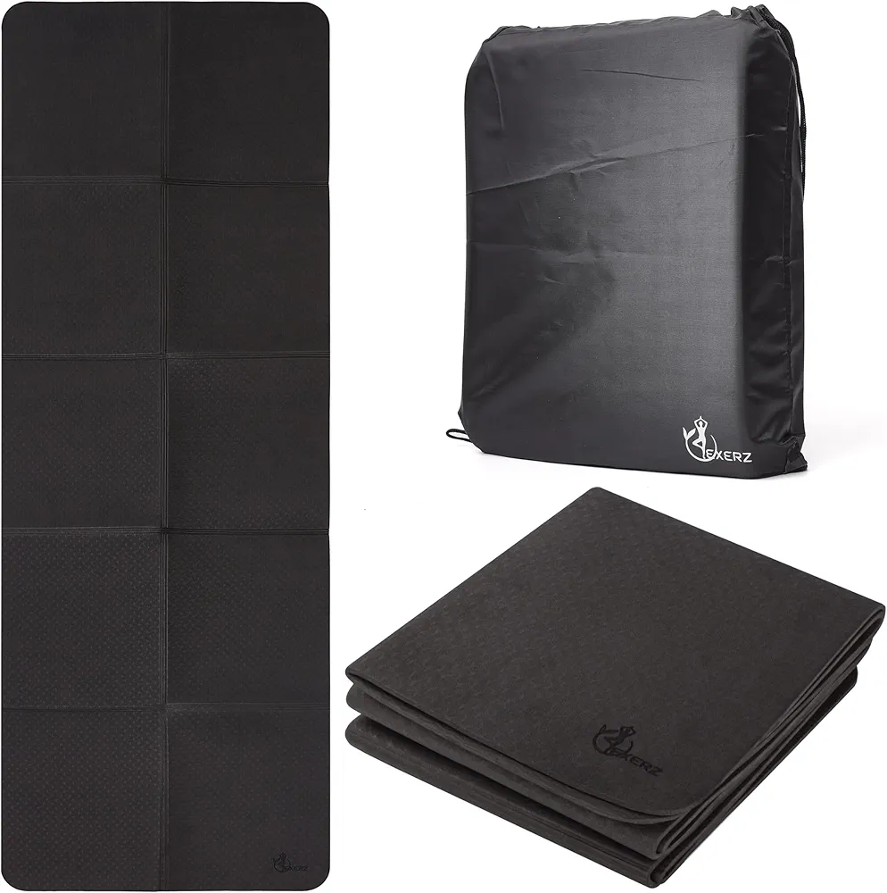 EXERZ Foldable Yoga Mat with a Carry Bag - Portable, Anti-Slip - Travel and Home Workouts