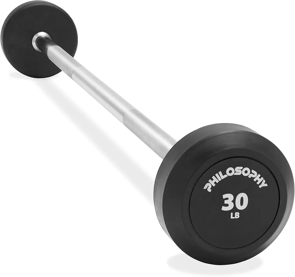 Philosophy Gym Rubber Fixed Barbell, Pre-Loaded Weight Straight Bar for Strength Training & Weightlifting