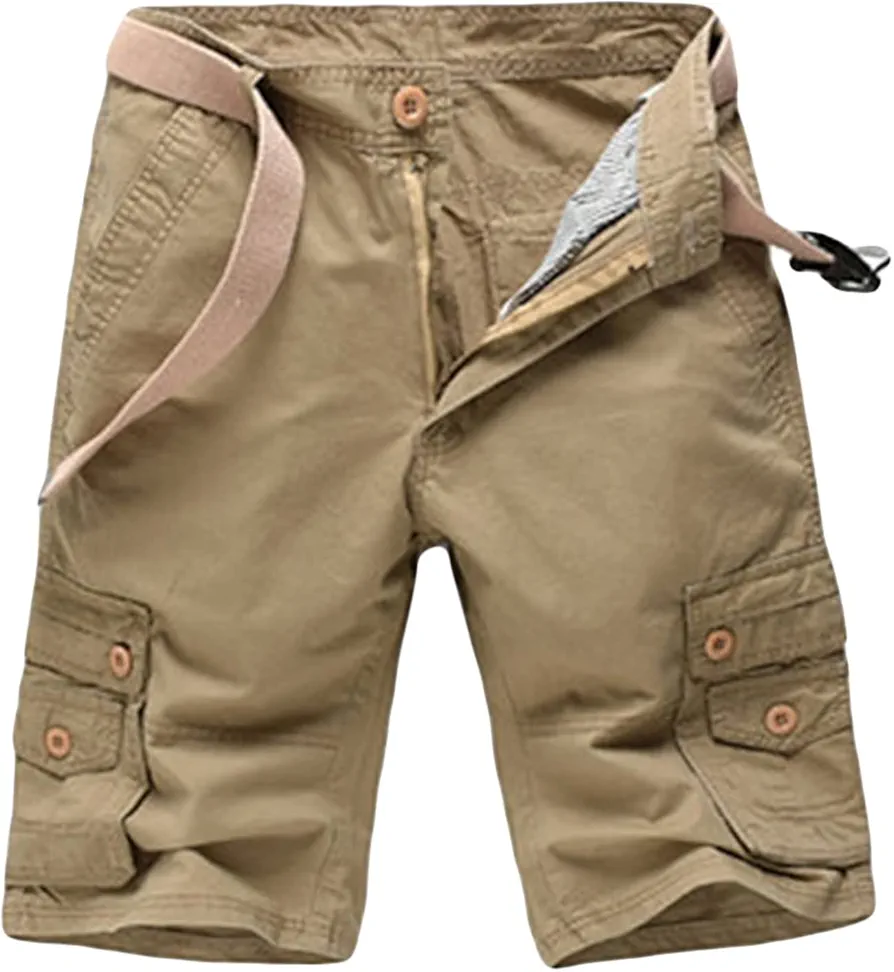 Men's Relaxed Fit Cargo Shorts Multi Pockets Tactical Outdoor Short Pants Casual Lightweight Twill Army Shorts (Khaki,33)