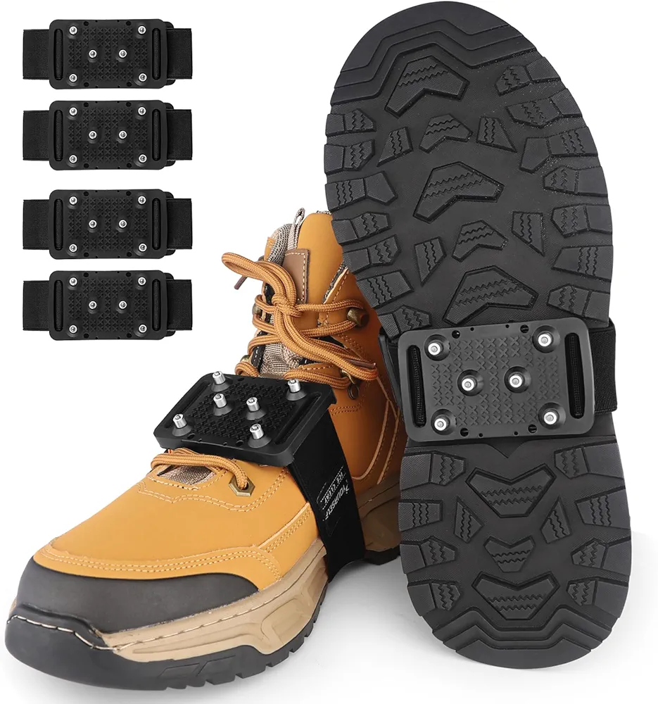 SYOURSELF Ice Cleats Crampons for Shoes and Boots, Rotatable Mid-Sole Traction Cleats Shoe Spikes for Snow and Ice, Non Slip Tungsten Spikes Ice Shoes Grippers for Men Women Winter Indoor/Outdoor