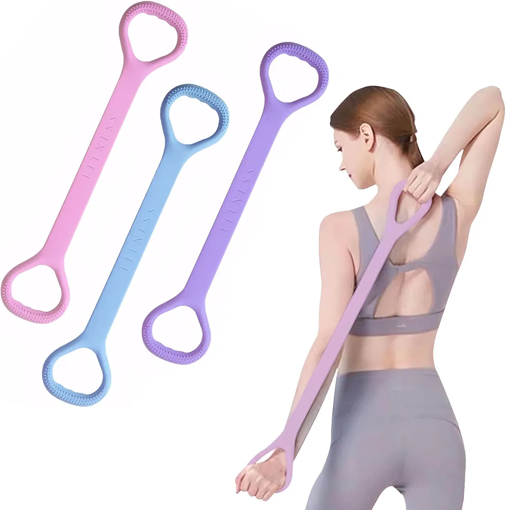 Figure 8 Resistance Band 3 PCS,Elastic Band, Women Arm Workout Equipment, Upper Body Workout Bands,Gym Stretch Strap for Yoga and Pilates, a, Portable Fitness Bands in Pink, Blue, and Purple