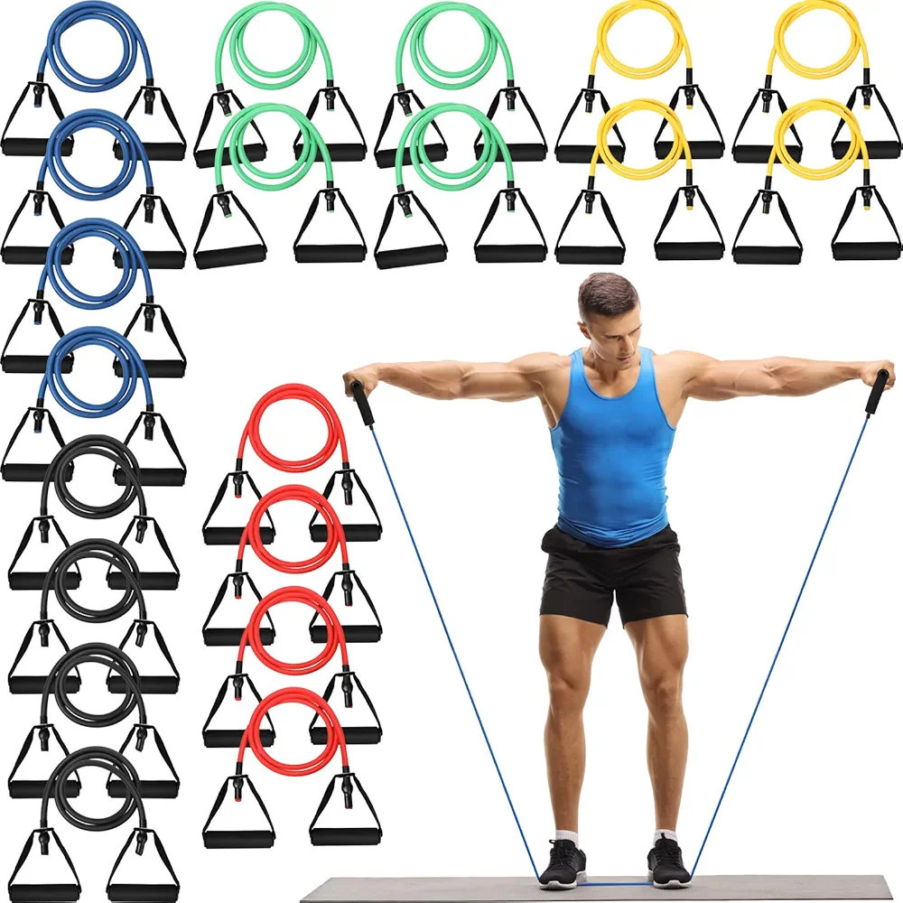 Shappy 20 Pcs Resistance Bands with Handles Exercise Tube Band from 5 to 50 Pounds Resistance Tubes with Handles Workout Bands with Handles Stretch Bands for Exercise Physical Therapy Workouts Fitness