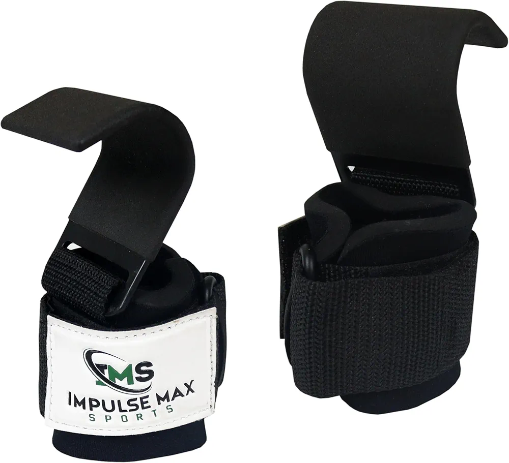 Weight Lifting Hooks with Non-Slip Rubber Coated Grips | Premium Gym Lifting Straps for Powerlifting, Pull-Ups and Strength Training