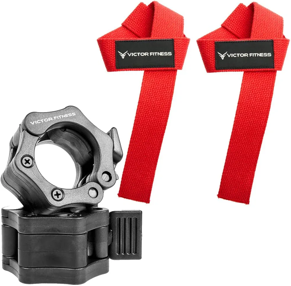 24" Unpadded Weightlifting Wrist Straps for Strength Training, Power Lifting, Deadlifts + Quick Release Barbell/Dumbbell Collar Clamps