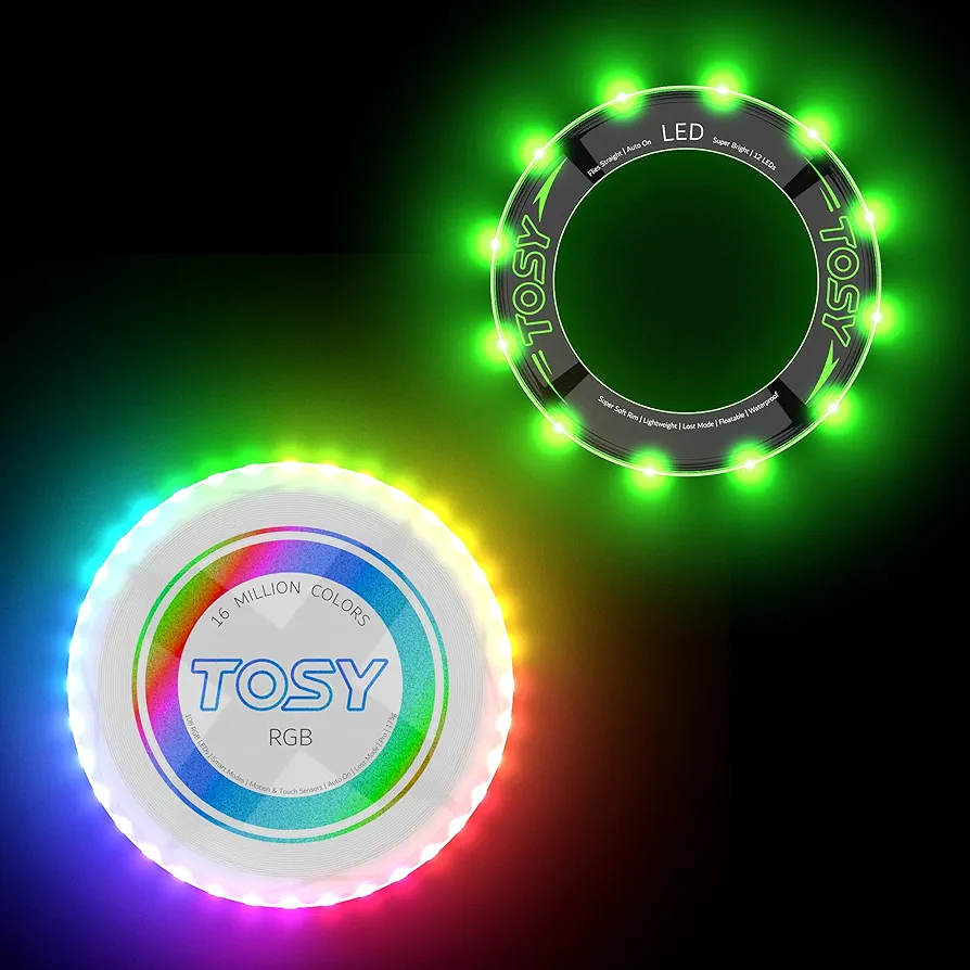 TOSY Bundle of 2 - RGB White Frisbee + Green Flying Ring