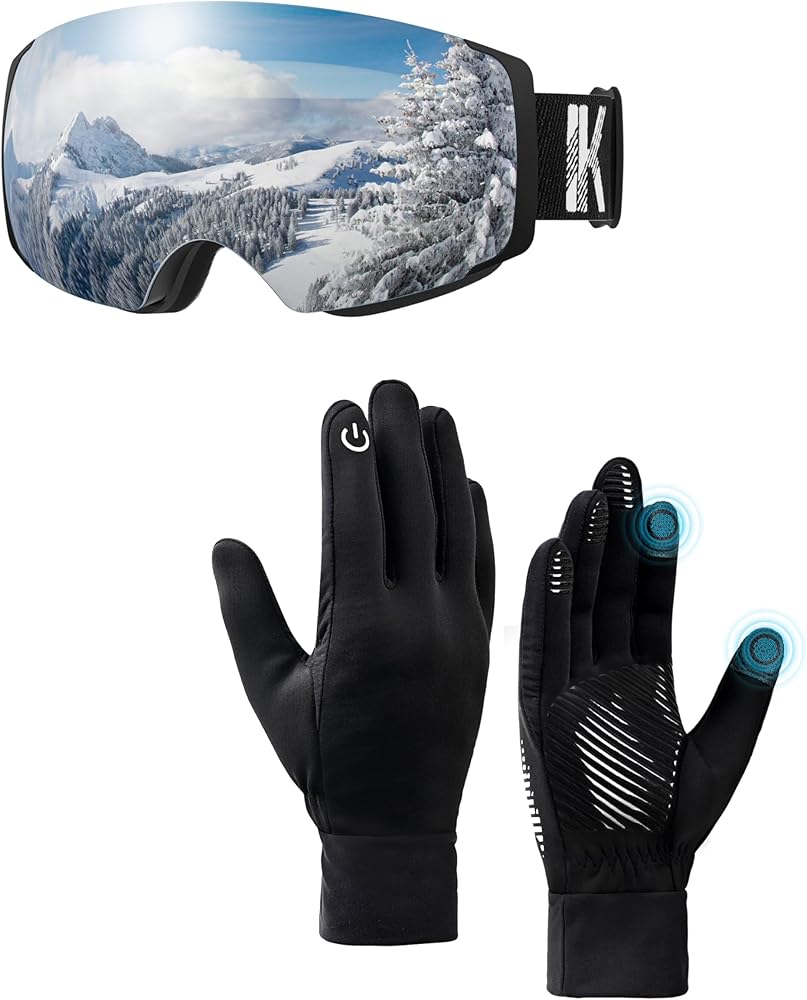 Interchangeable Magnetic Ski Goggles and Winter Ski Gloves