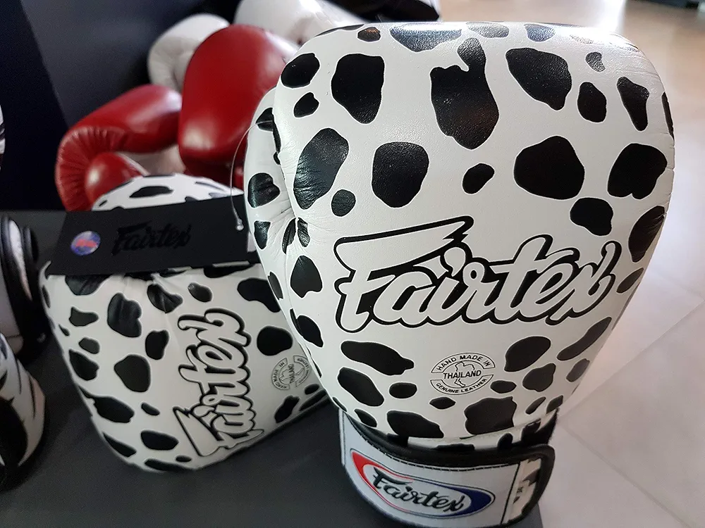 Fairtex Genuine Fancy Boxing Gloves White Dalmatian Design (14oz)
