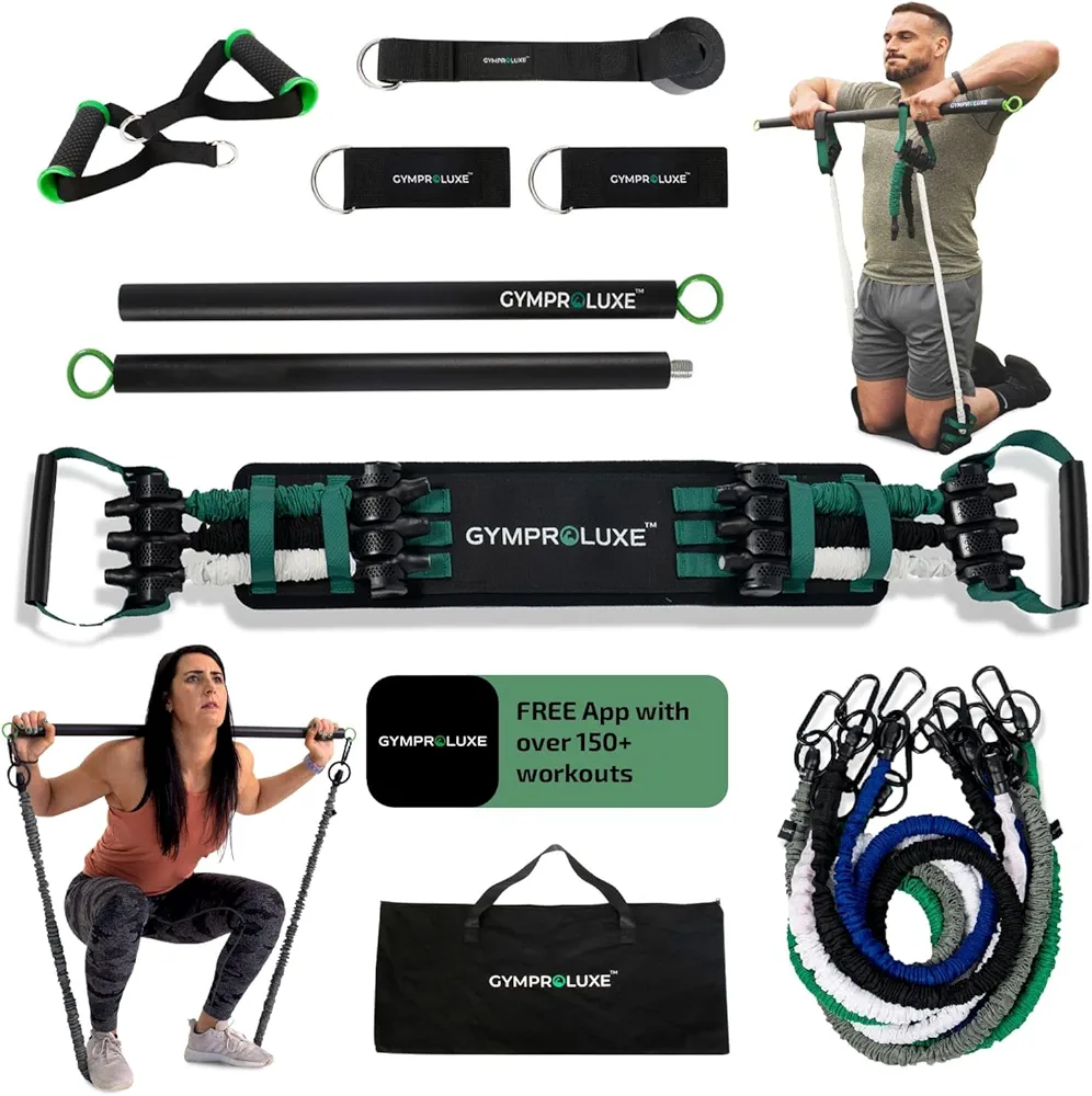 Original Portable Gym - Resistance Exercise Band Set for Home Gym - 200LBS Resistance Band Set for Men and Women - Multi Gym Fitness Equipment and Pilates Bar for Home Workout