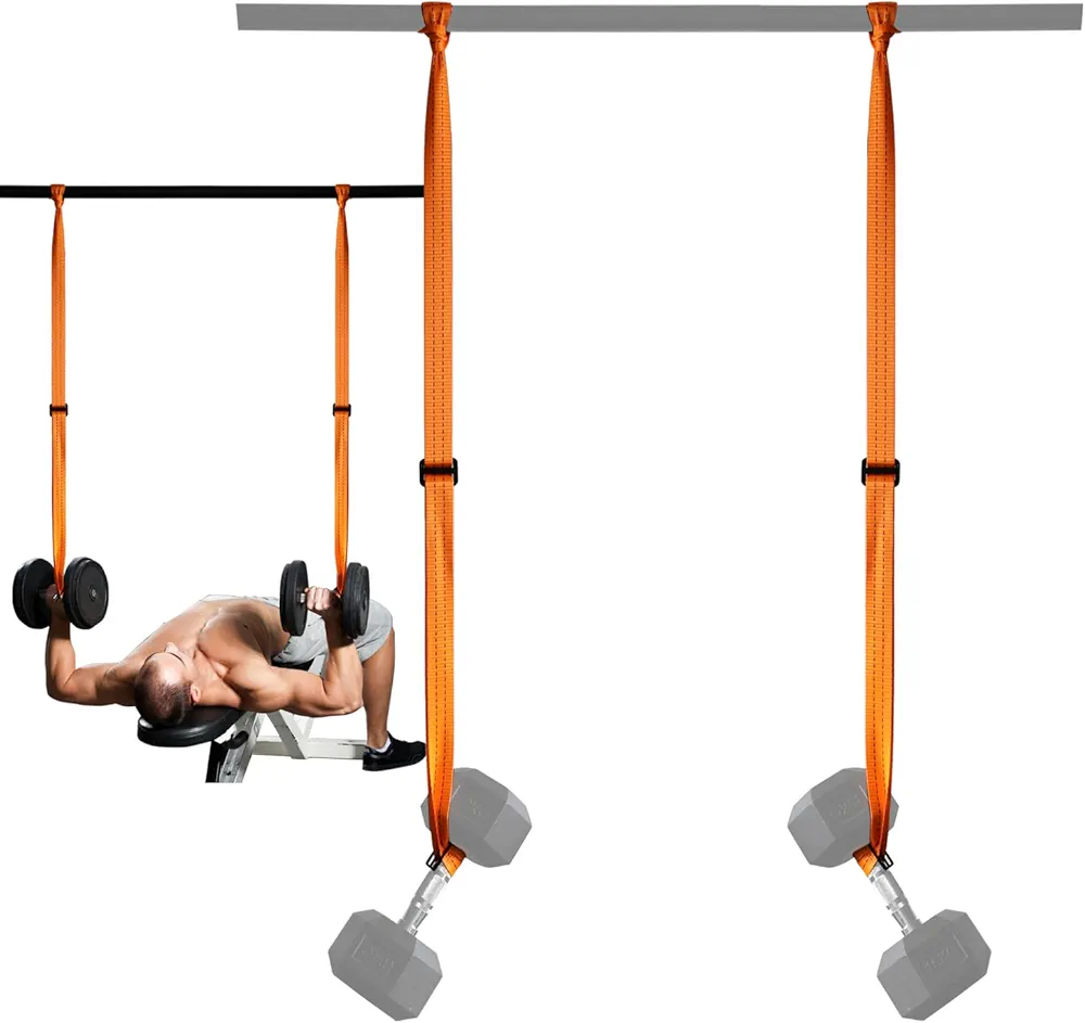 Dumbbell Spotter Straps Barbell Rack Attachment for Chest Bench Press Hanging Dumbbells Safety Hanger Straps