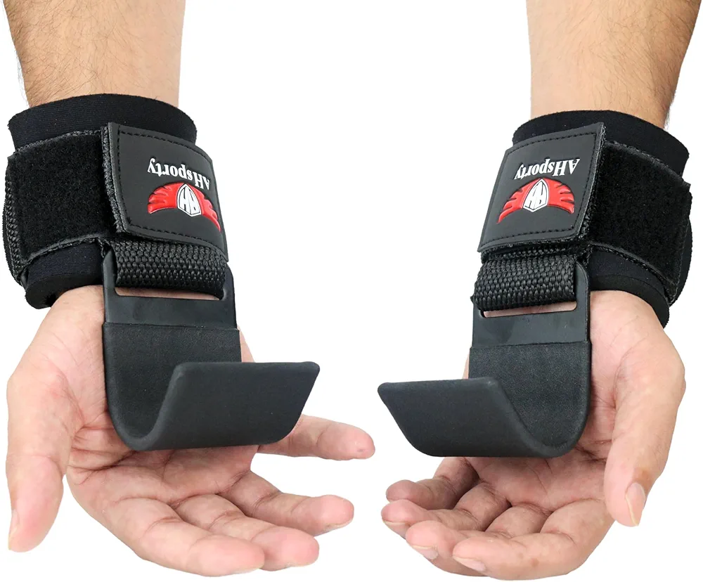 Gym Weight Lifting Hooks with Padded Workout Wrist Straps for Men & Women - Reinforced Metal Hooks for Deadlifts, Powerlifting, Shrugs, Pull-Ups - Lift Heavier Weights with Confidence