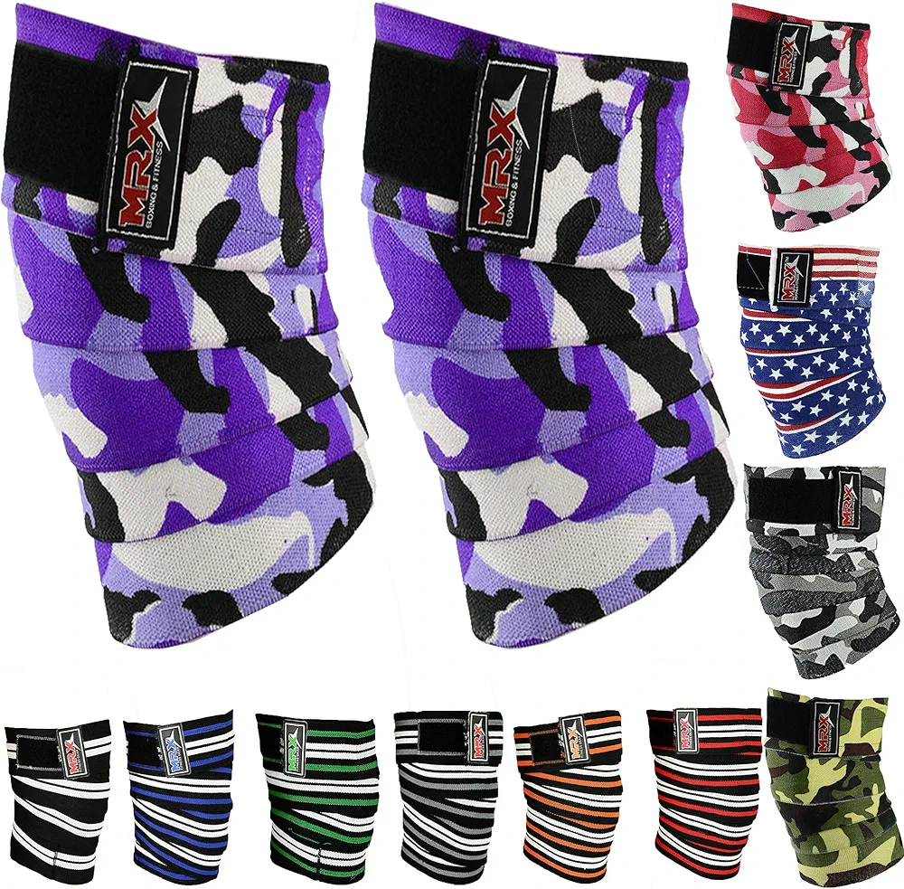 New Weightlifting Knee Wraps for Gym Fitness Training Support Bandages Knee Straps for Squats (Camo Purple)