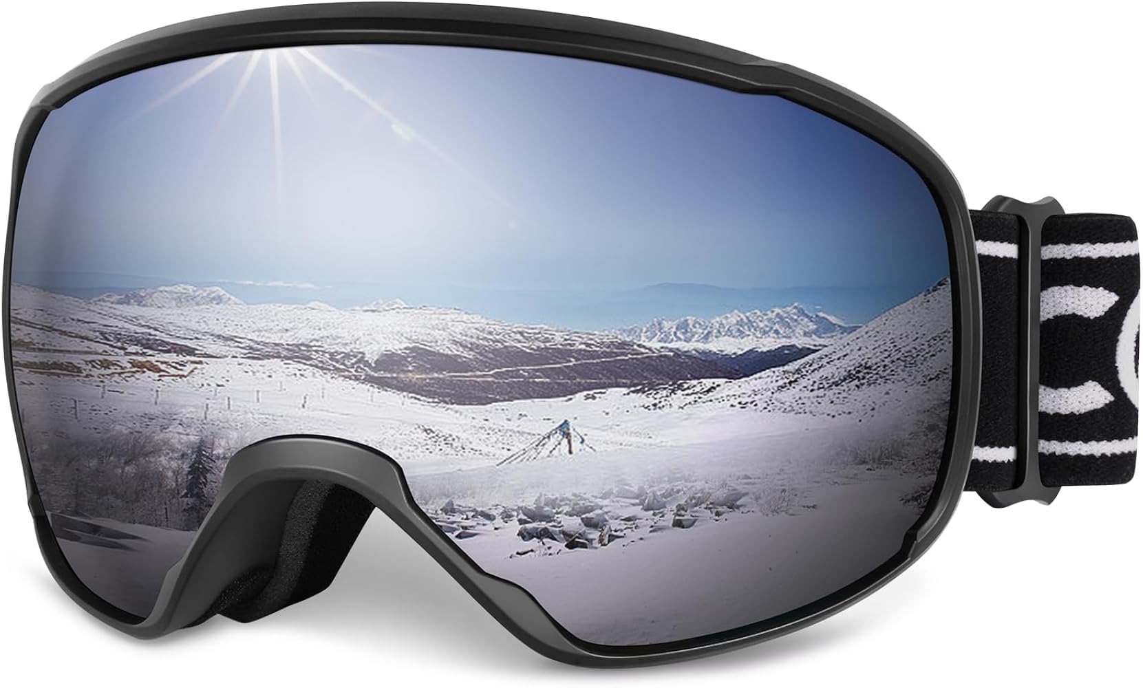 COOLOO Ski Goggles, OTG Snow Goggles for Adult Men Women Youth, Snowboard Goggles Over Glasses, Anti-fog, UV Protection