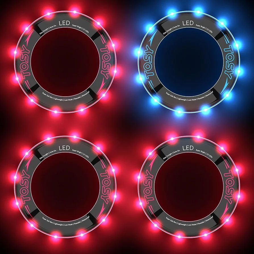 TOSY Bundle of 4-3X Red + Blue - Flying Ring 12 LEDs Super Bright