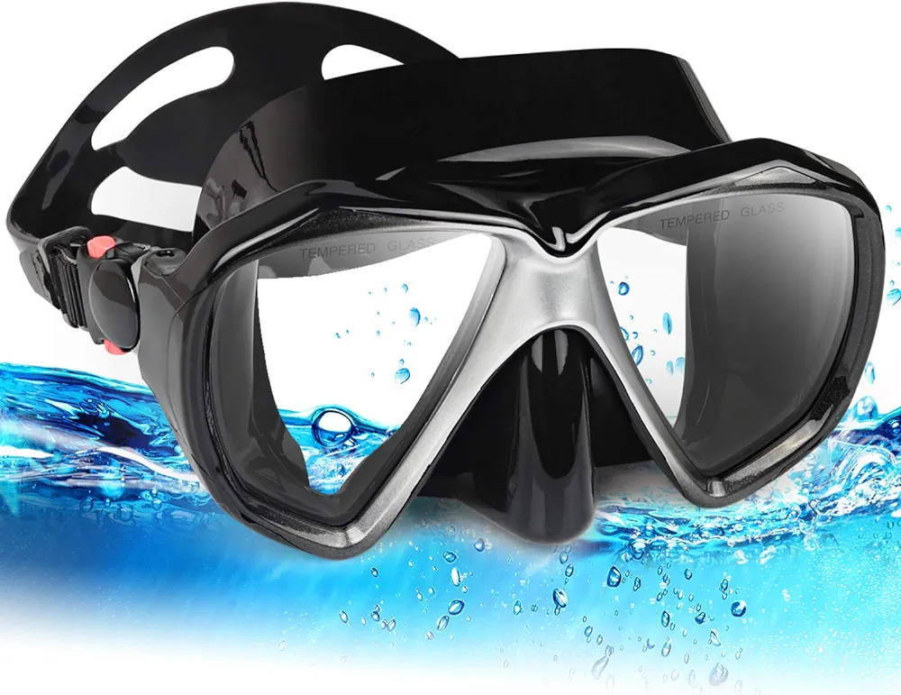 Snorkel Diving Mask Panoramic HD Swim Mask, Anti-Fog Scuba Diving Goggles,Tempered Glass Dive Mask Adult Youth Swim Goggles with Nose Cover for Diving, Snorkeling, Swimming