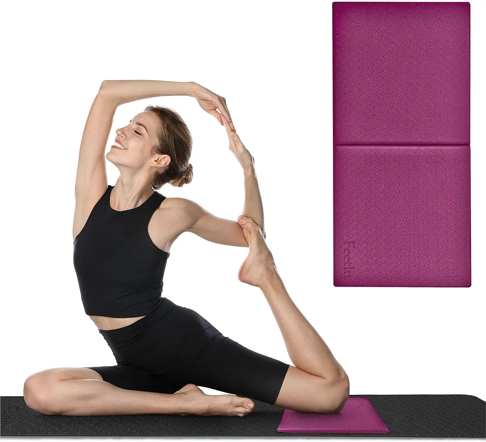 Yoga Knee Pad Cushion Exercise Knee Pad Folding, 1/2" Thick 24"x12" Eliminate Pain During Yoga or Exercise Workout– Extra Thick Padding& Support for Yoga Pilates, Fitness Exercise