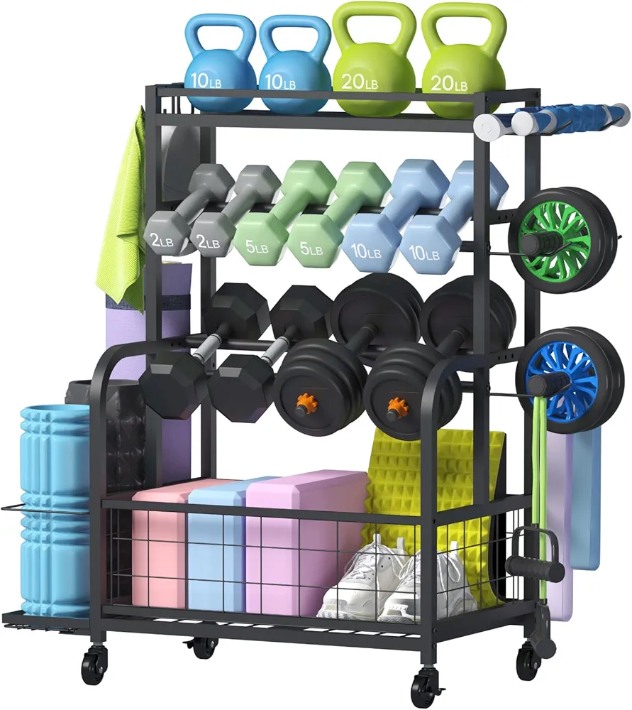 Lifewit Weight Rack for Home Gym, Dumbbell Rack, Kettlebell Rack, Yoga Mat Holder, Home Gym Storage with Wheels for Strength Training
