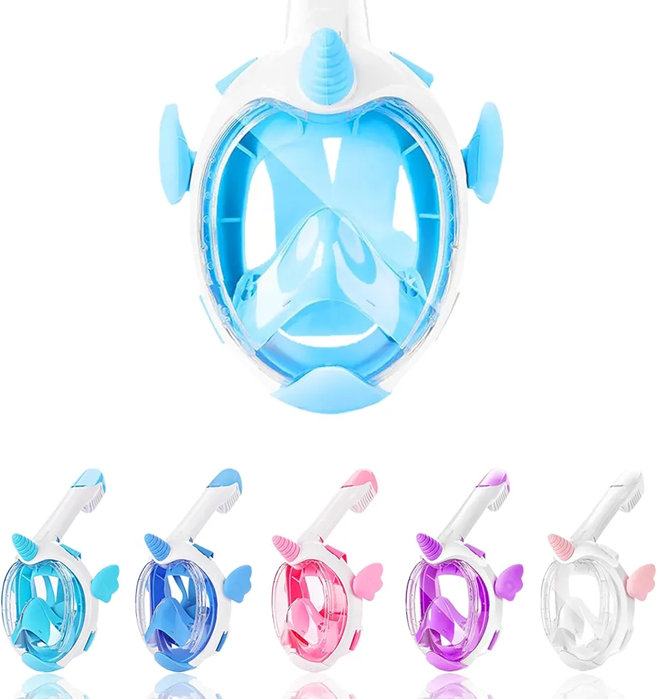 Kids Snorkel Mask Full Face,Snorkeling Gear for Kids 4-16 with Camera Mount, 180 Degree Panoramic View Snorkeling Set Anti-Fog Anti-Leak