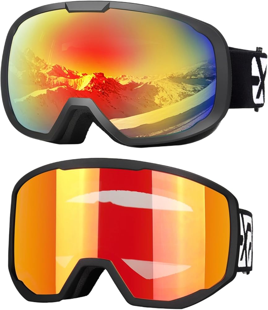 2pcs Ski Goggles Snowboard Goggles for Men Women Adults Youth,Over Glasses OTG/100% UV Protection/Anti-fog/Wide Vision