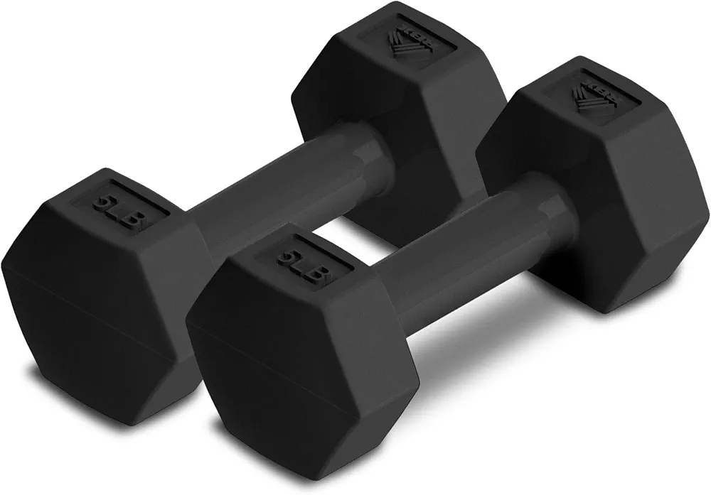 RBX Vinyl Coated Hand Weight Dumbbell Set - Hex Shaped, Roll Free for Body Building/Sculpting/Strength Training Exercise, (Set of 2)