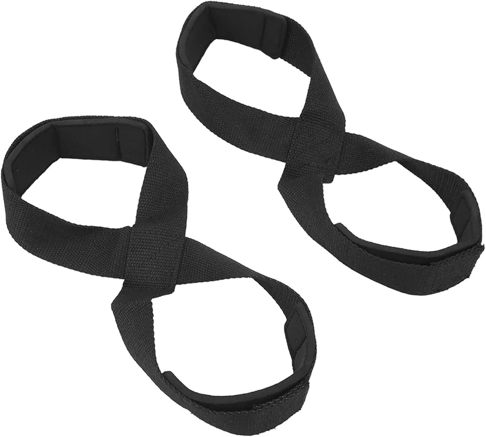Chrees A Pair Figure 8 Lifting Straps Weightlifting Straps Antislip Deadlifting Straps Strength Training Black