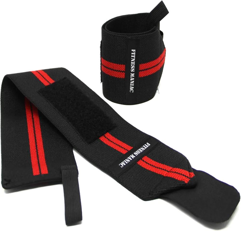FITNESS MANIAC Weightlifting Wrist Wraps Powerlifting Training Professional Gym Workout Men & Women Strength Exercise Straps Cross Fitness Body Adjustable Wrist Support Sold As PAIR