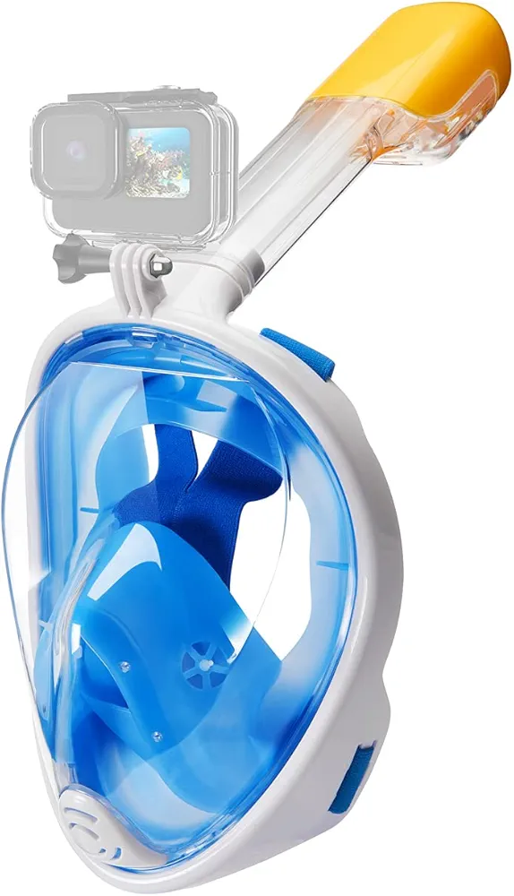 Full-Face Snorkel/Diving Mask - 180° View, Detachable Tube and Mount, Anti-Fog and Anti-Leak for Adults and Kids, Compatible with Action Camera