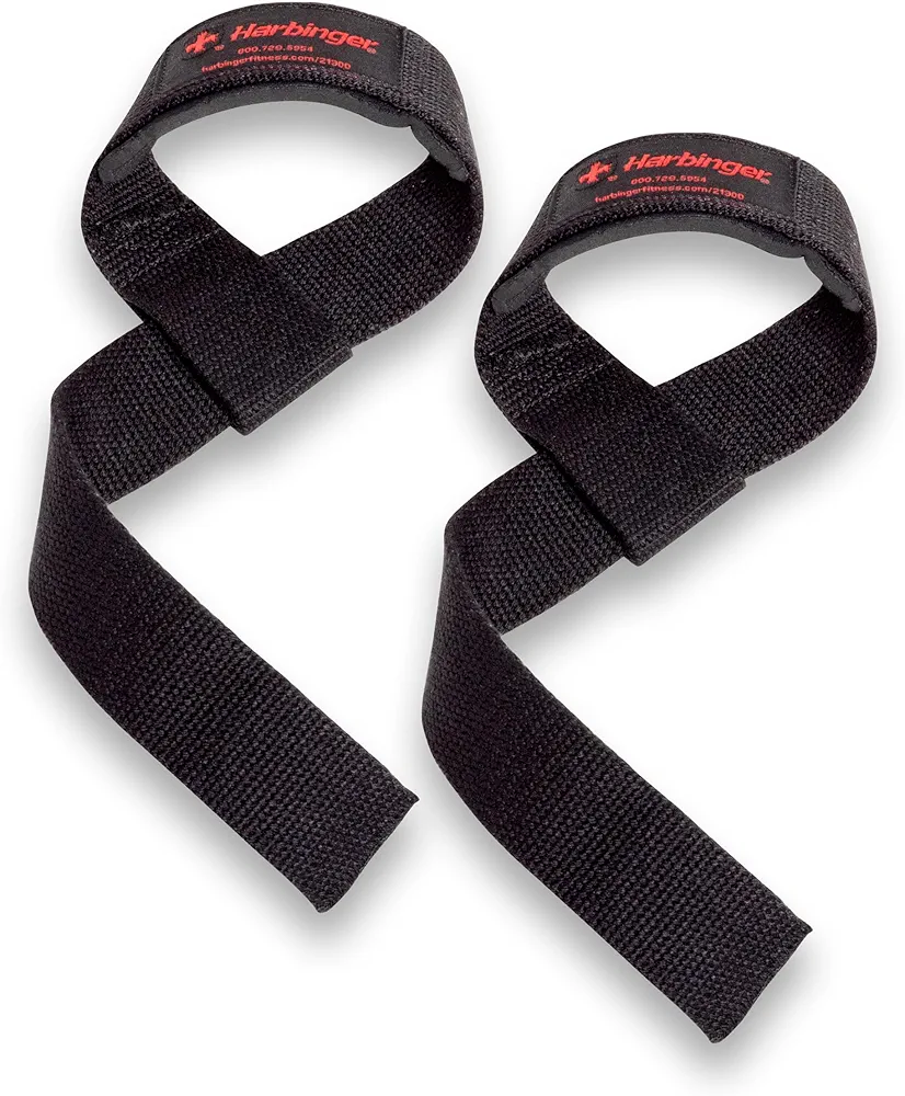 Harbinger Padded Cotton Lift Straps - Soft, Supportive Neotek Wrist Pads - 21.5" Length, 1.5" Width - Reinforced Edges & Heavy-duty Stitching - Cushions Wrists for Lifting Support