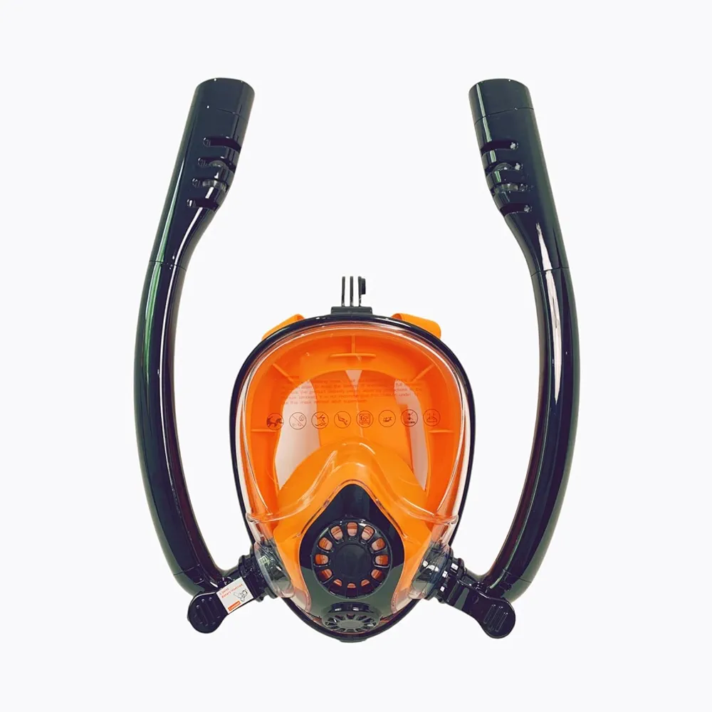 Adult Full Face Snorkel Mask,Waterproof Dual Breathing Tubes,Patented Design,Breathing Through The Nose,Professional Snorkeling Gear for Vacation,Mountable Action Camera